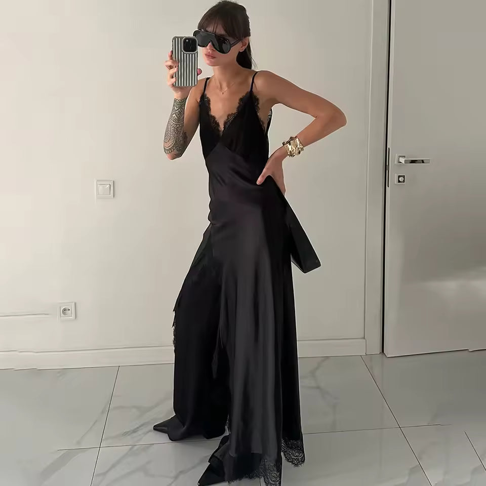 Luxury Evening Dress Women Sexy Lace Patchwork Sleeveless Backless Dress Elegant Party Look Fashion Female Dress