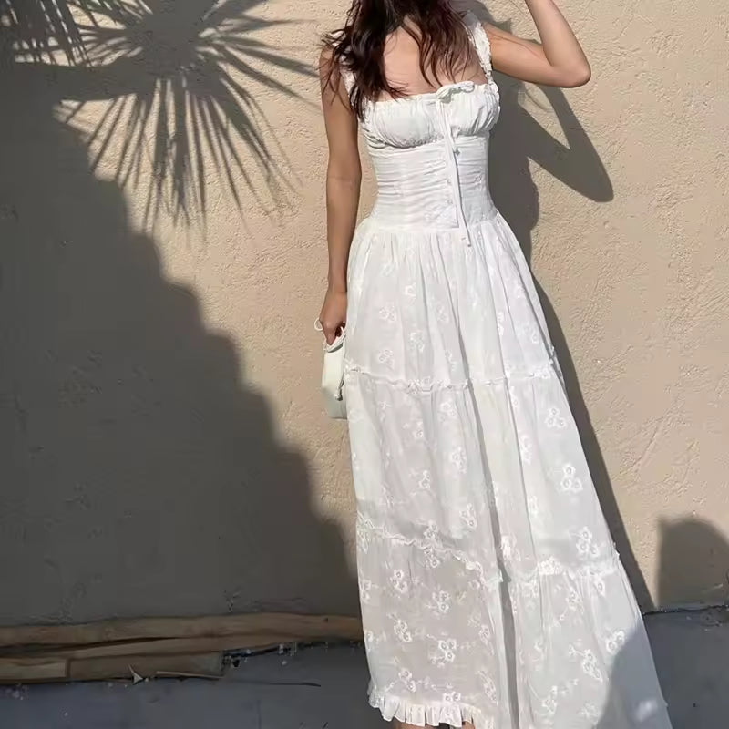 Sexy Backless Maxi Dress Hollow Out Mesh Ruched Halter Long Dresses Elegant Women Autumn For 2024 Vestidos