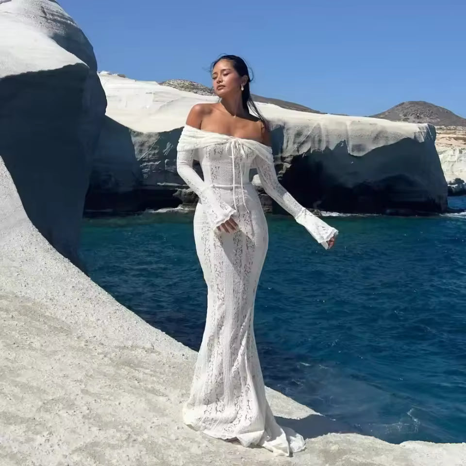 Bodycon Dress 2025 Long Sleeve Elegant Lace Maxi Dress Wedding Guest Dress for Women
