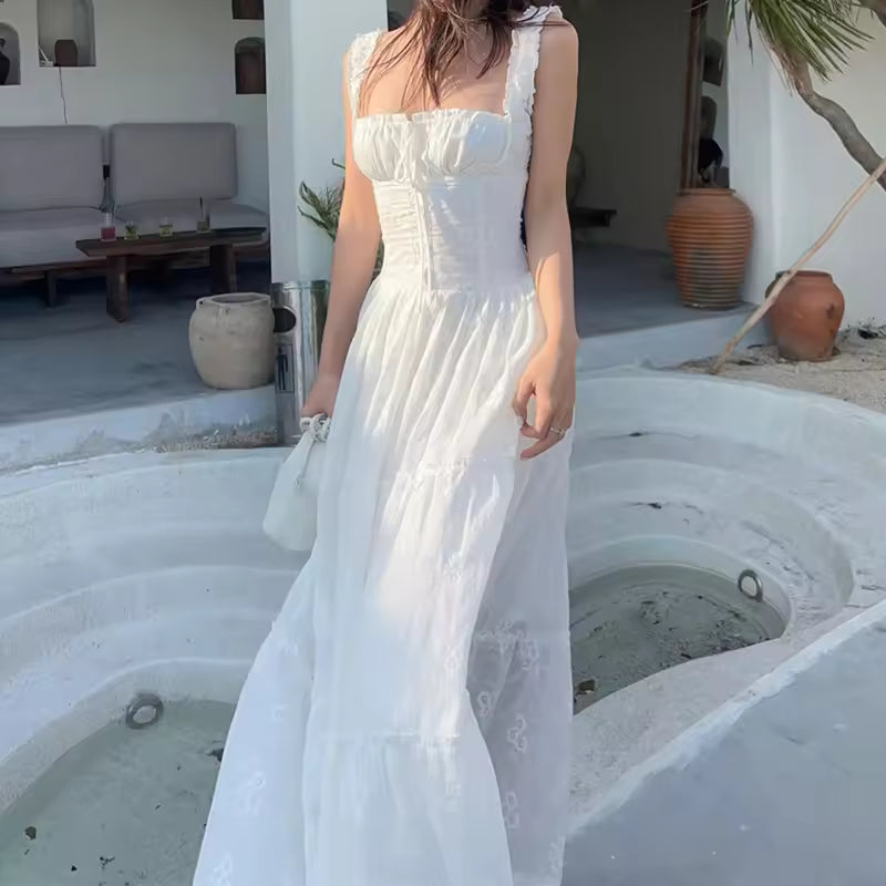 Sexy Backless Maxi Dress Hollow Out Mesh Ruched Halter Long Dresses Elegant Women Autumn For 2024 Vestidos