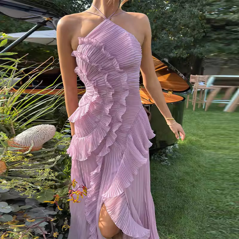 Maxi Dress Slim Fit Backless Lace Up Halter Robes Sleeveless Party Vestidos 2025 Nw Lady Vacation Gowns