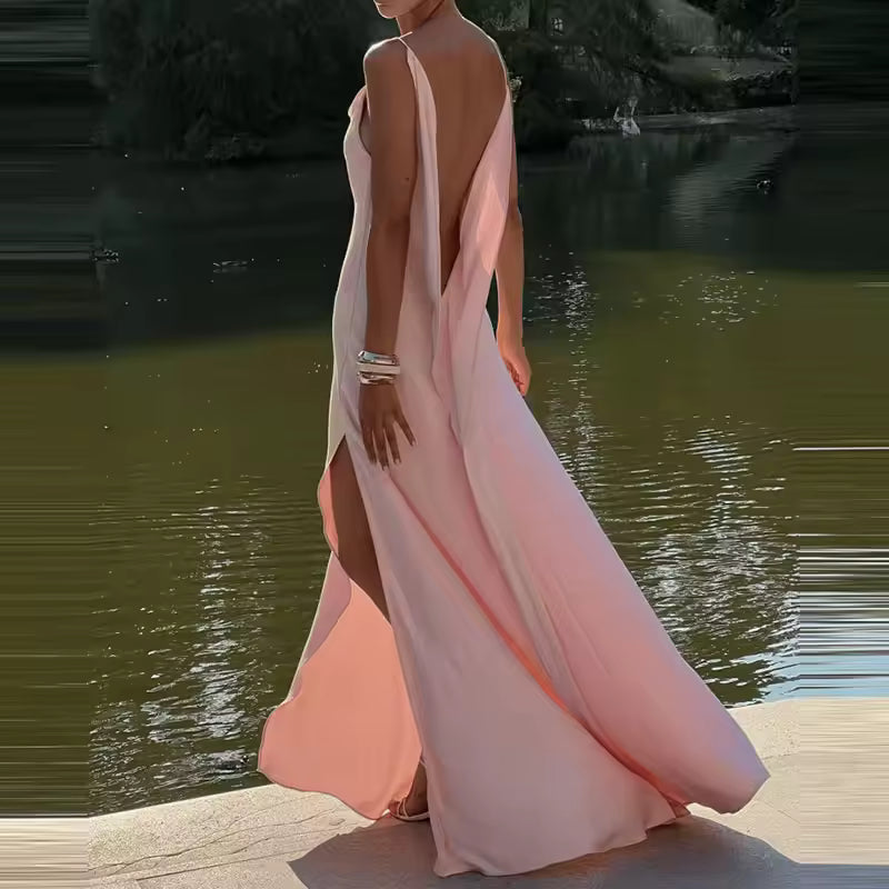Shoulder Satin Sling Dress Sexy Sleeveless Backless Hollow Long Dress Women