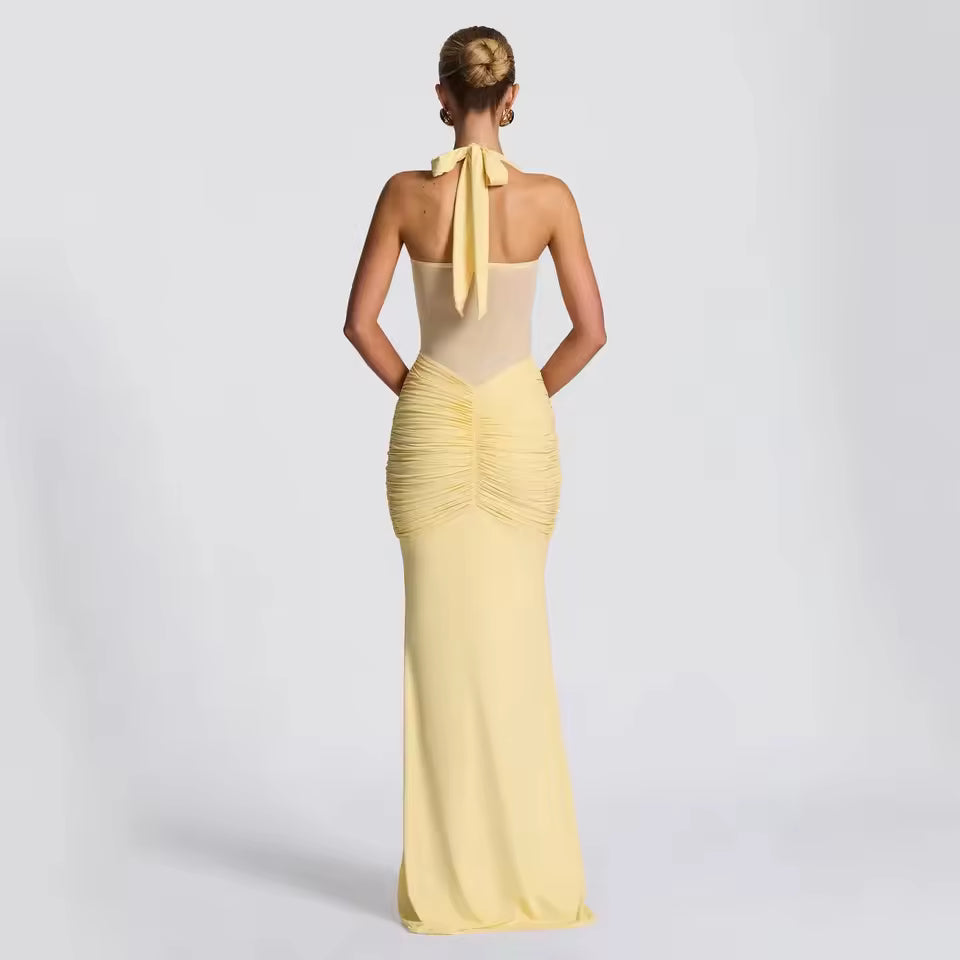 Halter neck backless slim-fit bodycon dress, mesh strapless knot design, slim-fitting, skin-friendly, does not pinch the skin