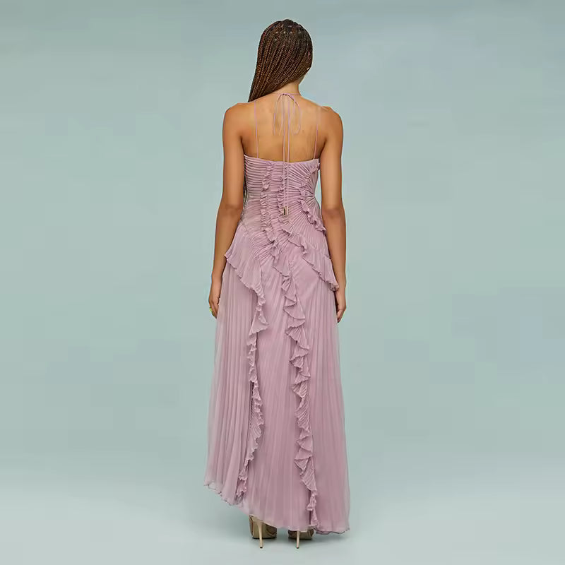 Elegant and Luxurious Lotus Lace Maxi Dress, Bodycon, Open Back, Lace Up, Robe 2025