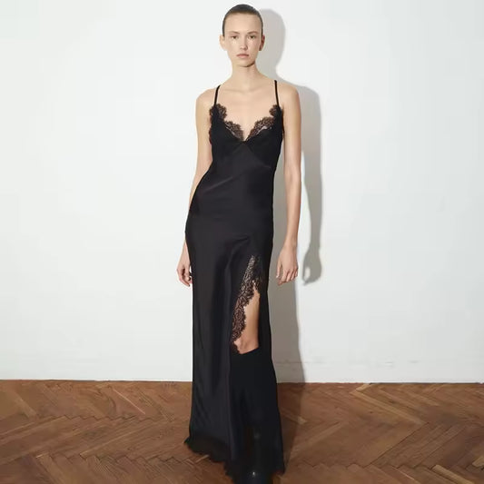 Luxury Evening Dress Women Sexy Lace Patchwork Sleeveless Backless Dress Elegant Party Look Fashion Female Dress