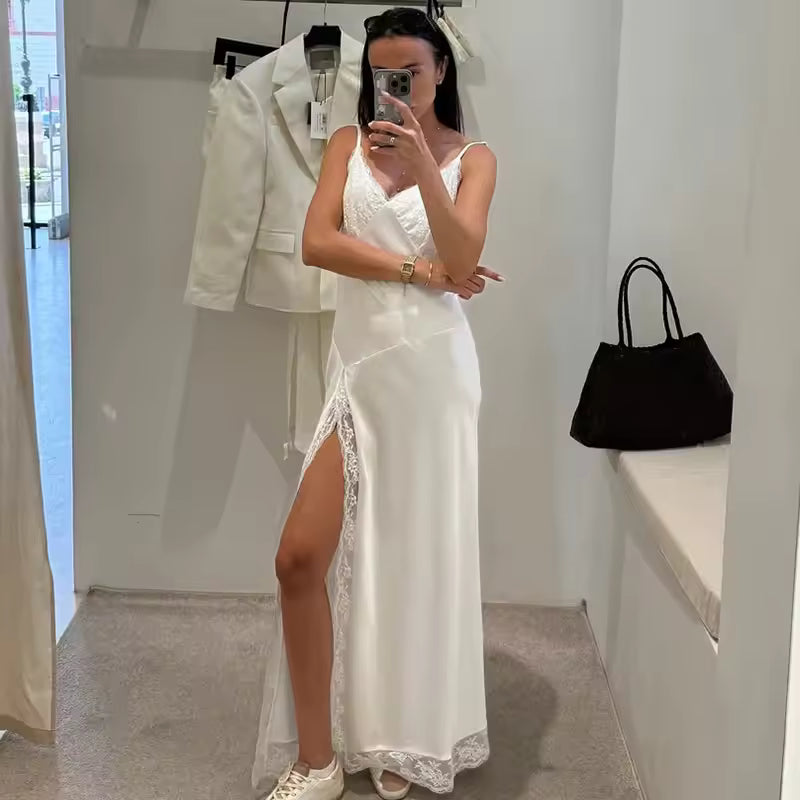 Luxury Evening Dress Women Sexy Lace Patchwork Sleeveless Backless Dress Elegant Party Look Fashion Female Dress
