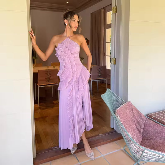 Maxi Dress Slim Fit Backless Lace Up Halter Robes Sleeveless Party Vestidos 2025 Nw Lady Vacation Gowns